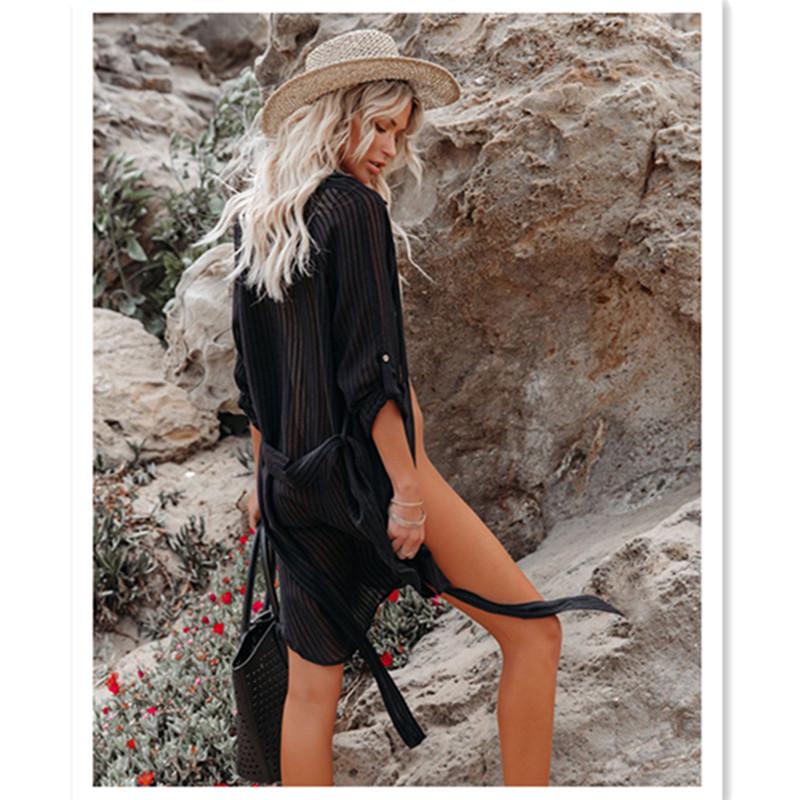 Three-Dimensional Jacquard Striped Beach Cover-Up Shirt for Sun Protection