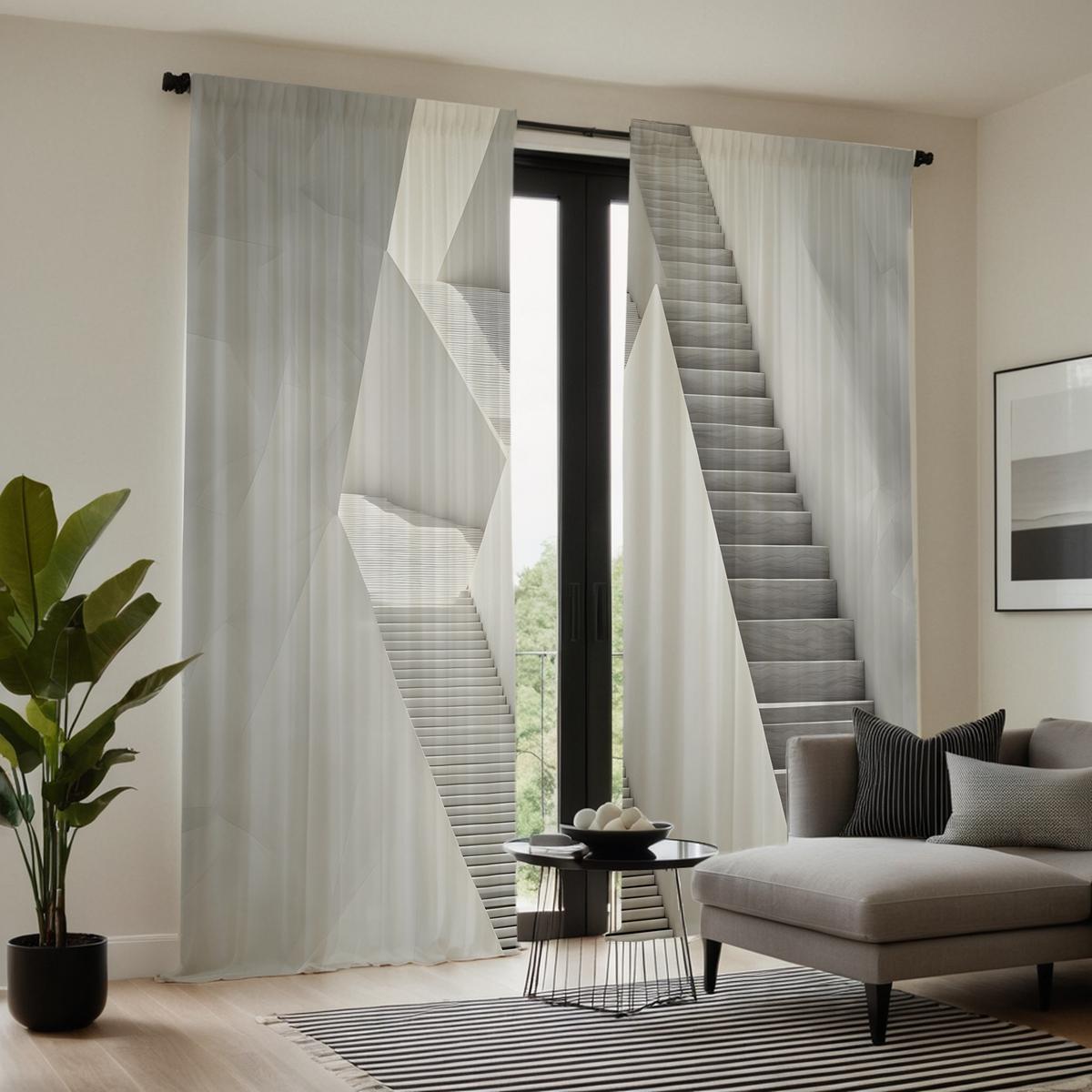 2 шт. HD абстрактная геометрическая декоративная штора для лестницы Белая завязка — фото 5