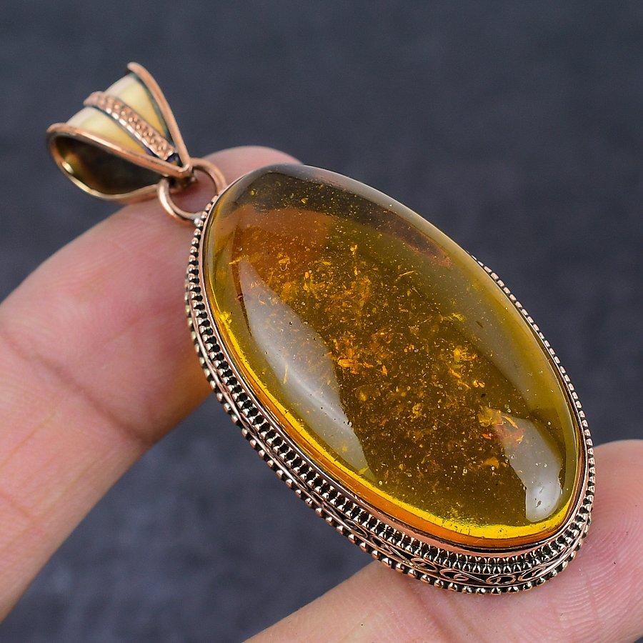 Natural Citrine Gemstone Handmade Copper Jewelry Pendant 2.44" a6R99