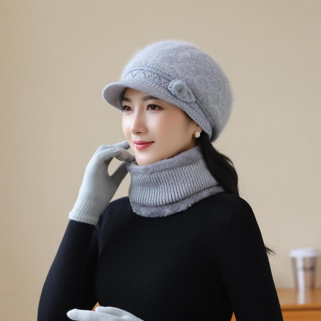 Rabbit Fur Knitted Woolen Hat Winter Middle Aged and Elderly Women's Winter Elderly Warm Mother's Basin Hat