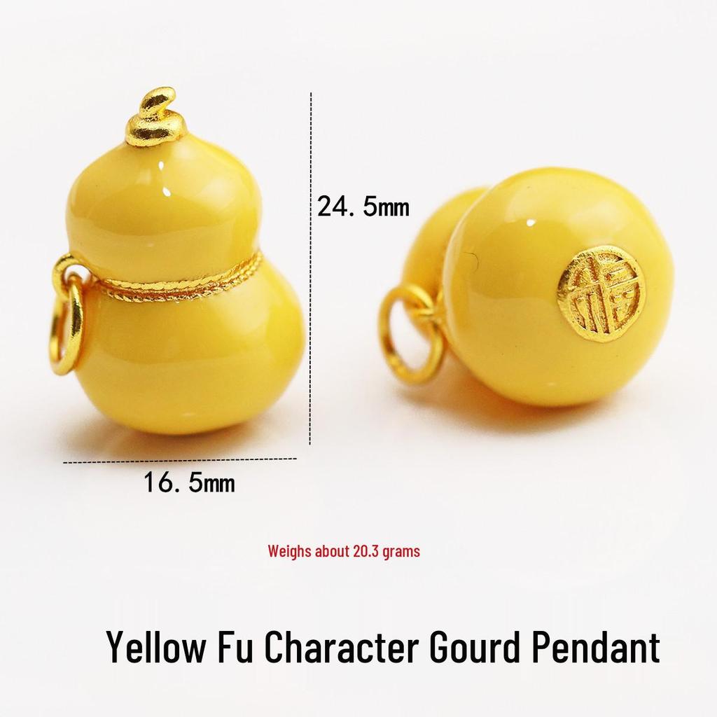 Gold High-Color Retention Seven Gourds Pendant Necklace with Cloisonné Enamel Fu Lu Charm