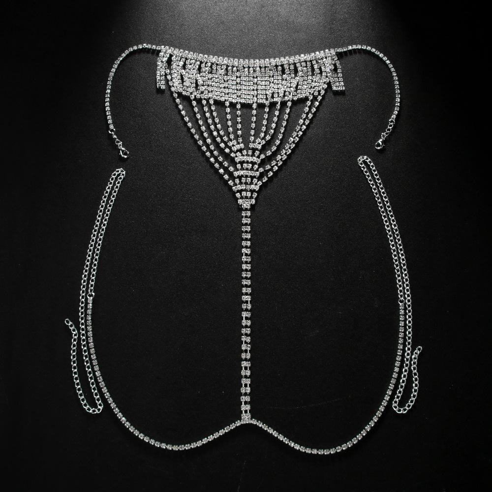 Lanț de Talie cu Franjuri și Strassuri pe Mai Multe Niveluri Chiloți Lanț de Corp Sexy pentru Plajă Lanț de Corp pentru Doamne