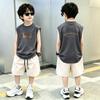 Boys' Trendy Cotton Sleeveless Vest & Shorts Set - Summer Two-Piece for Medium and Large Children