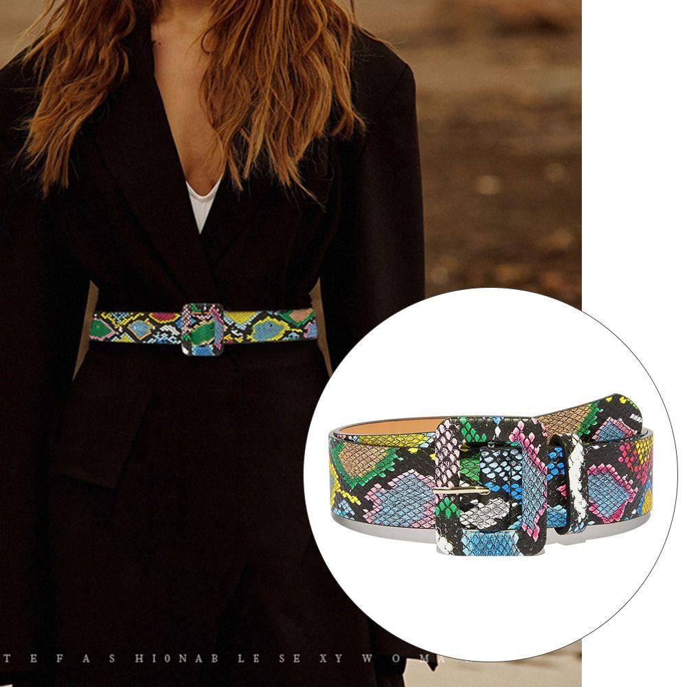 

Leisure Dress Jeans Snake Print Leather Waistband Stretch Cummerbunds Corset Band Pin Buckle Belts