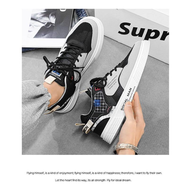 Men‘s Canvas Low-Top Mesh Sports Casual White Student Men‘s Board Shoes Versatile.