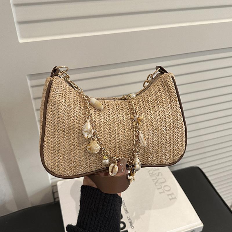 Yogodlns Summer New Women Simple Shoulder Bag Fashion Straw Fashionable Versatile Crossbody Bag Lightweight Casual Commuting Bag