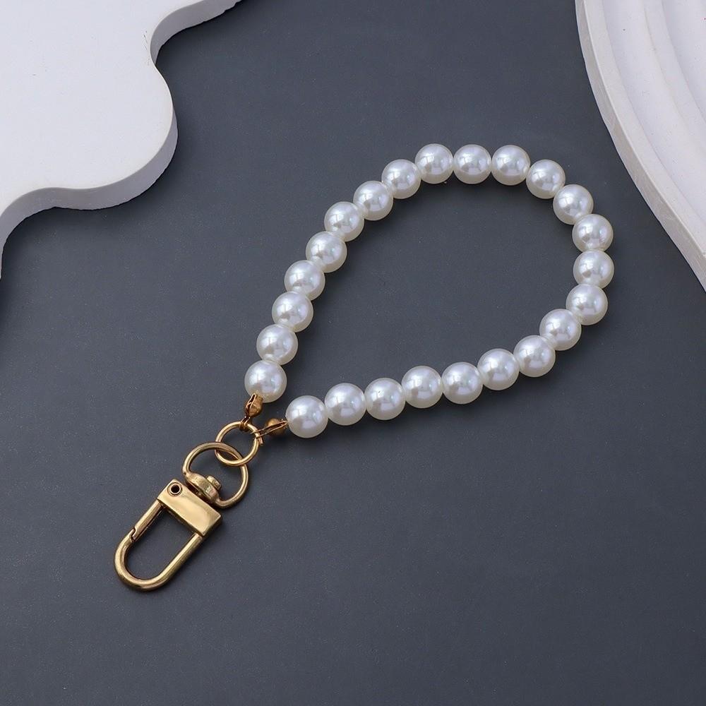 Faux Pearl Material Beaded Phone Lanyards Simple Beaded Design Key Ring Pendants Car Key Accessory