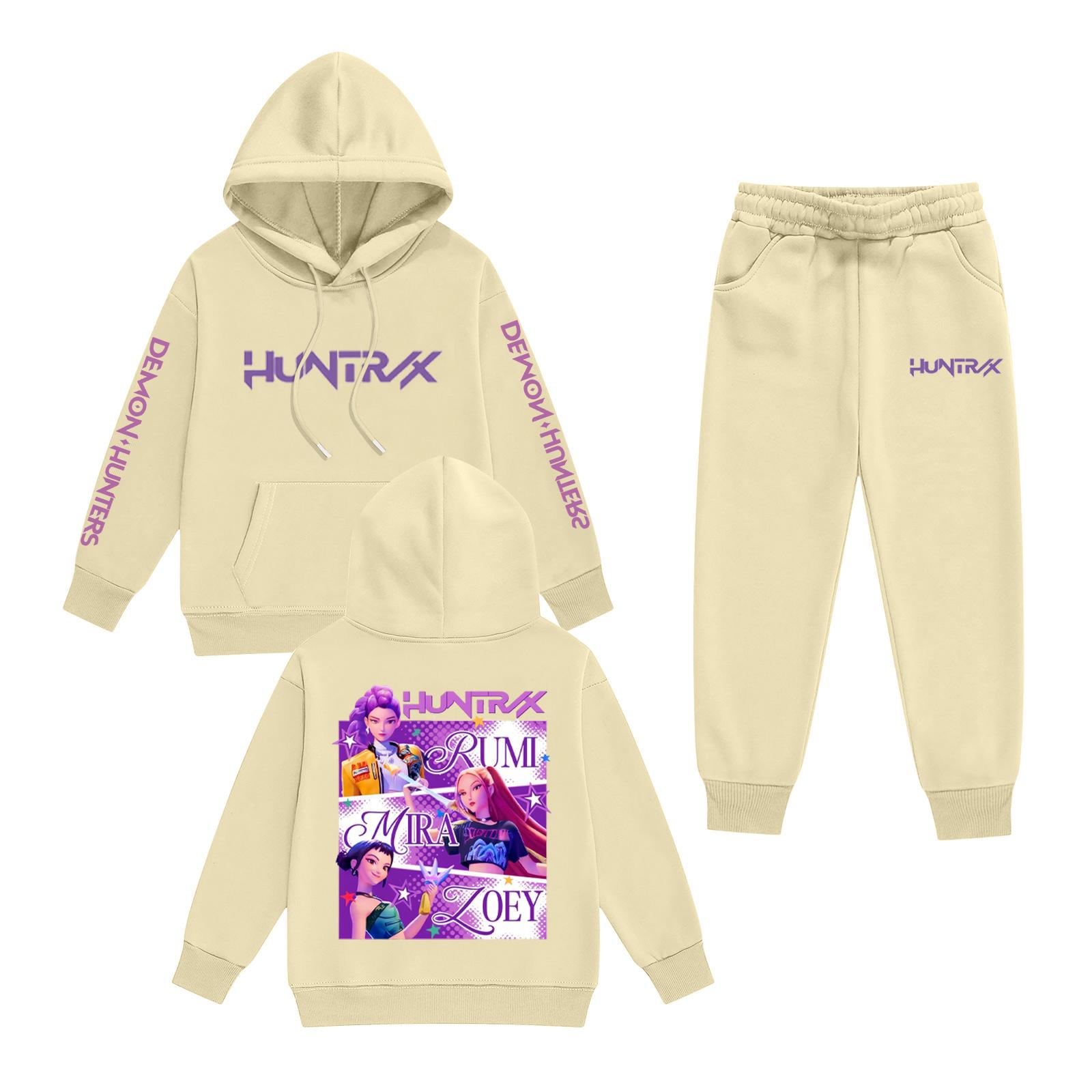 

Kids Long Sleeve Loose Pullover Letter Print Drawstring Hooded Sweatshirt Set 150