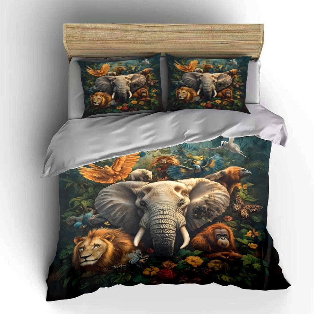 Set Decorazione Stampa Animale Safari Set Biancheria da Letto Con 1 Copripiumino 2 Federe Singolo Matrimoniale King Queen, Regalo