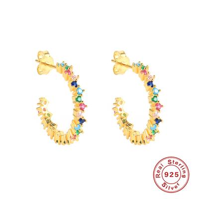 S925 Sterling Silver Wind Color Treasure Zircon Cartilage Dopamine Stud Earrings