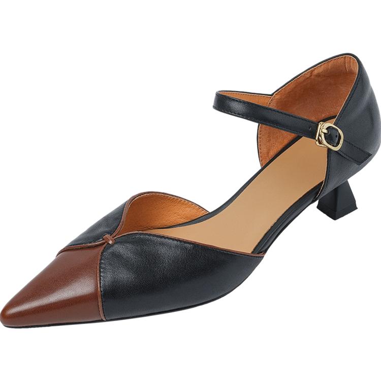 

Fashion Genuine Leather Summer Sandals Pointed Toe High Heels Sandals for Women Zapatos Mujer Mixed Color Cover Toe Sandals Ladies Shoes 40 чёрный