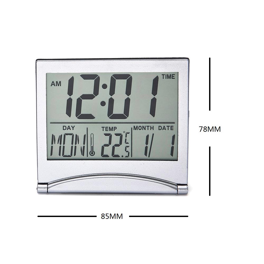 Portable Digital LCD Alarm Clock with Thermometer, Date and Compact Desktop Timer