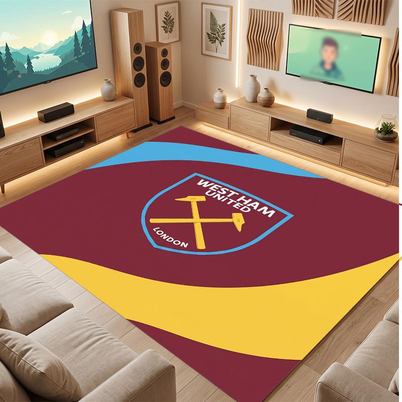 West Ham United Voetbal Print Kristal Fluweel Tapijt, Comfortabel Waterabsorberend Antislip Binnen Vloerkleed