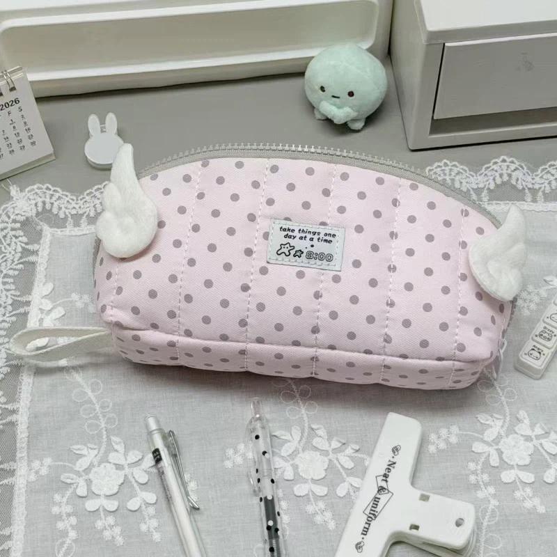 Large Capacity Multi-Layer Pencil Pouch Polka Dot Print Shell Shape Cute Stationery Organizer for Girls School Office