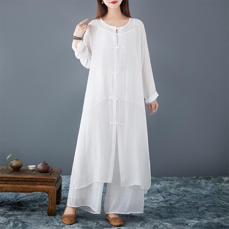 

Весенне-осенний дзен-фея хлопок лен свободный комплект из трех предметов - Большой размер белый ретро буддийский наряд XL белый