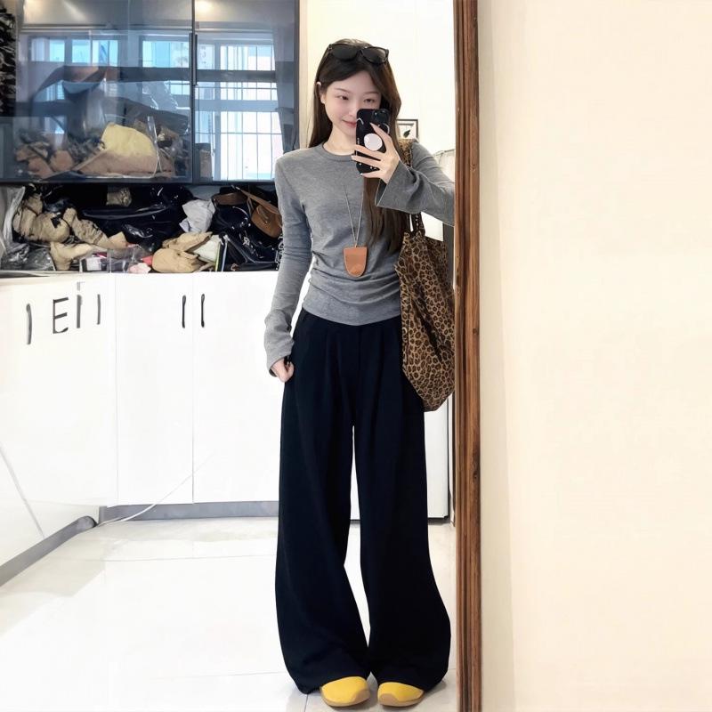 2025 Women's Slim Fit Long Sleeve Straight Shoulder T-shirt - Autumn/Winter Base Layer