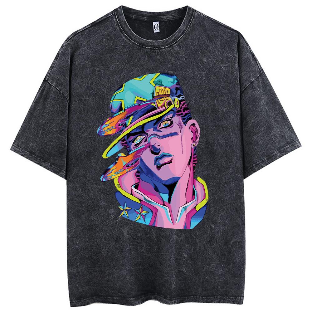 Yk Washed Tshirts For Men Anime JoJos Bizarre Adventure Short Tshirts Women Tops Graphic Printed TShirt Short Sleeve Unisex