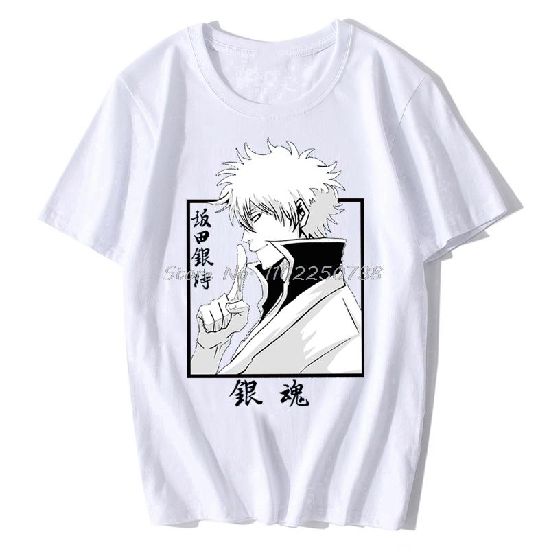 Gintama Sakata Gintoki Cool Men Summer Casual T-shirt Anime Cotton T-shirt Hip Hop Tshirt Tees Oversized Harajuku Streetwear
