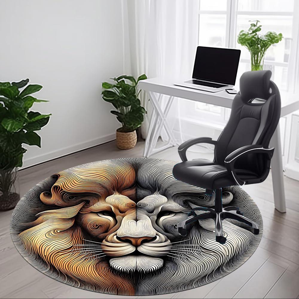 1pc Lion Face Art Chair Carpet for Office, Round Non-Slip Durable Large Size Office Carpet, Suitable for Office, Beautiful Decoration