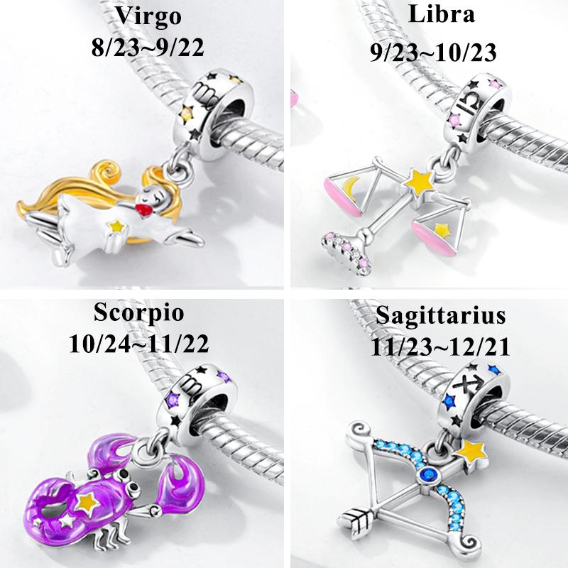 12 Zodiac Signs Fluorescent Twelve Constellations Star Shape Sign Copper Bead Charms Charm Bead Charms Fit Authentic Bracelets Neckalce Charm Pendant