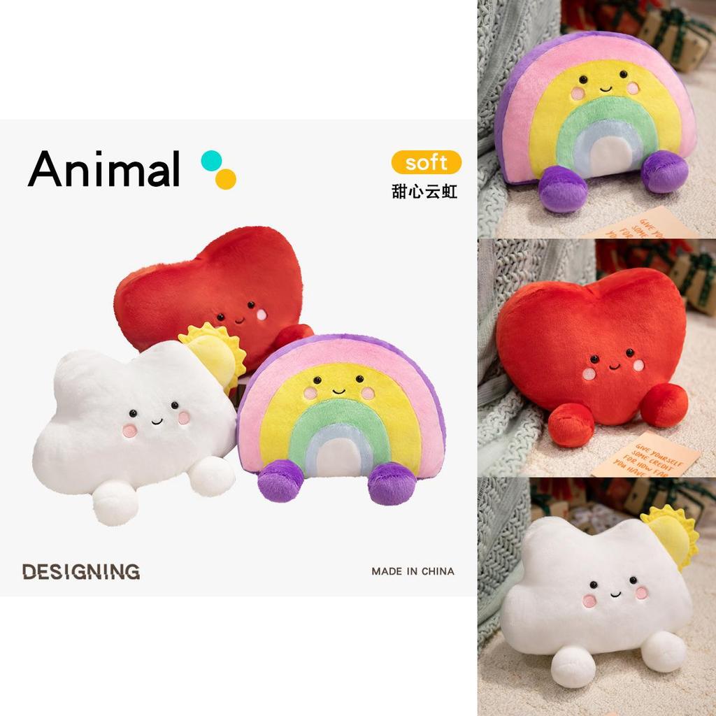 Adorable Cartoon Rainbow Plush Pillow Soft Cloud Heart Shaped Stuffed Toy For Home Decor