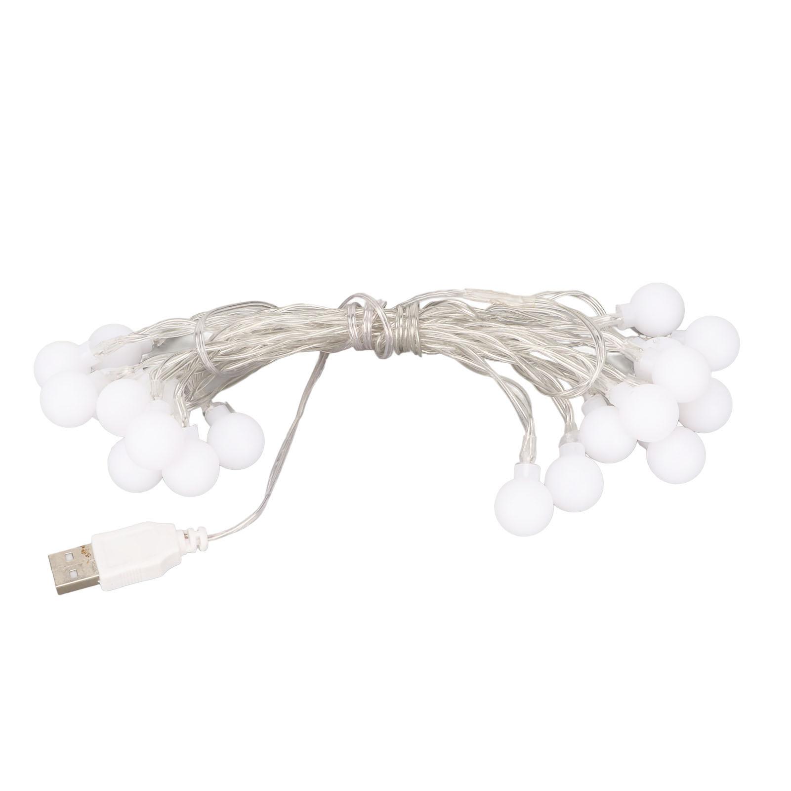 Ball String Lights Waterproof USB Port Power Supply LED Decorative Ball Lights For Bedroom Wedding Party Warm White 3m/9.8ft 20