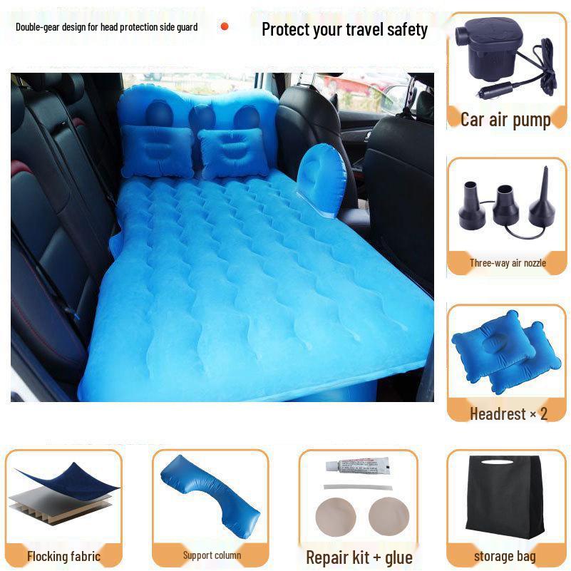 Universal Inflatable Car Mattress - Portable Folding Flocked Bed for Back Seat, SUV, and Sedan Trunk