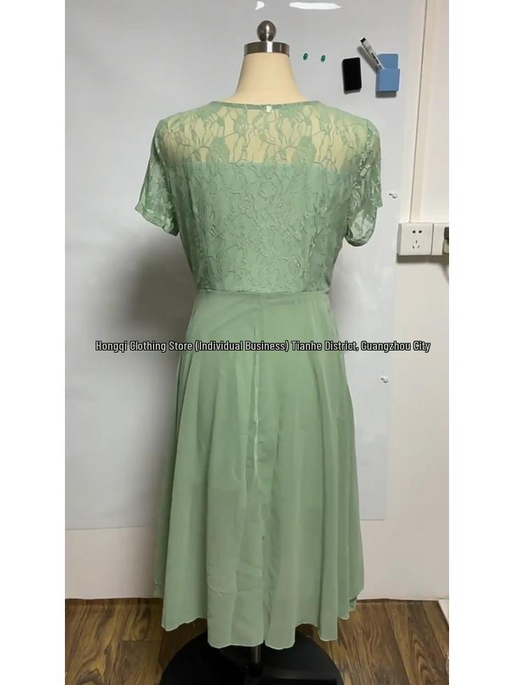 2026 Women's Chiffon Patchwork Print Dress: Round Neck, Short Sleeve, Wide Hem Skirt