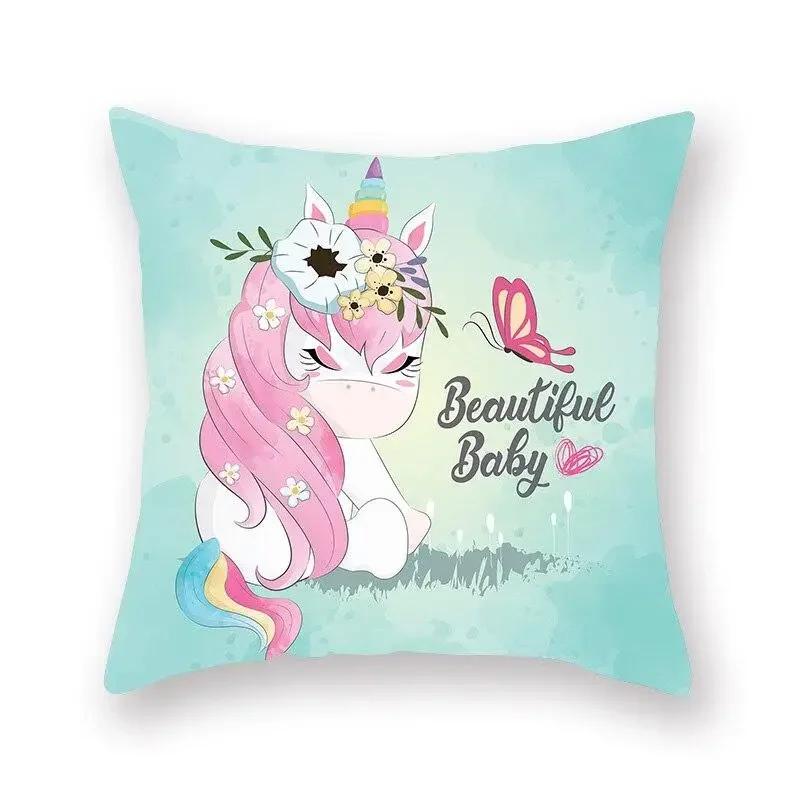 Einhorn-Print Kissenbezug Partydekoration Geburtstag Pfirsichhaut Kissenbezug