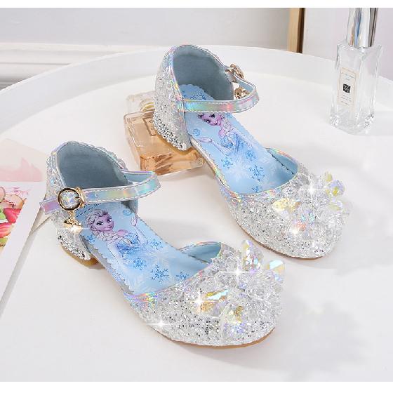 Girls' Sandals Fashion New Spring Autumn Summer High Heel Elsa Closed-Toe Girls' Little Princess Elsa Crystal Children's Shoes