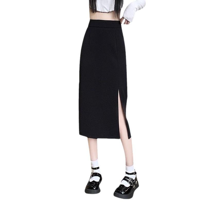 2024 Spring Trendy Black High Waist Bodycon A-line Midi Skirt for Women