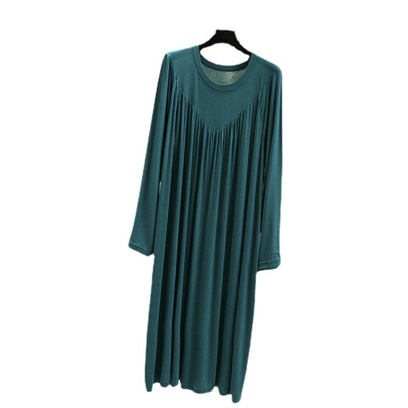 V-Neck Pleated Modal Cotton Long Nightdress - Women's Spring/Summer 2022 Collection