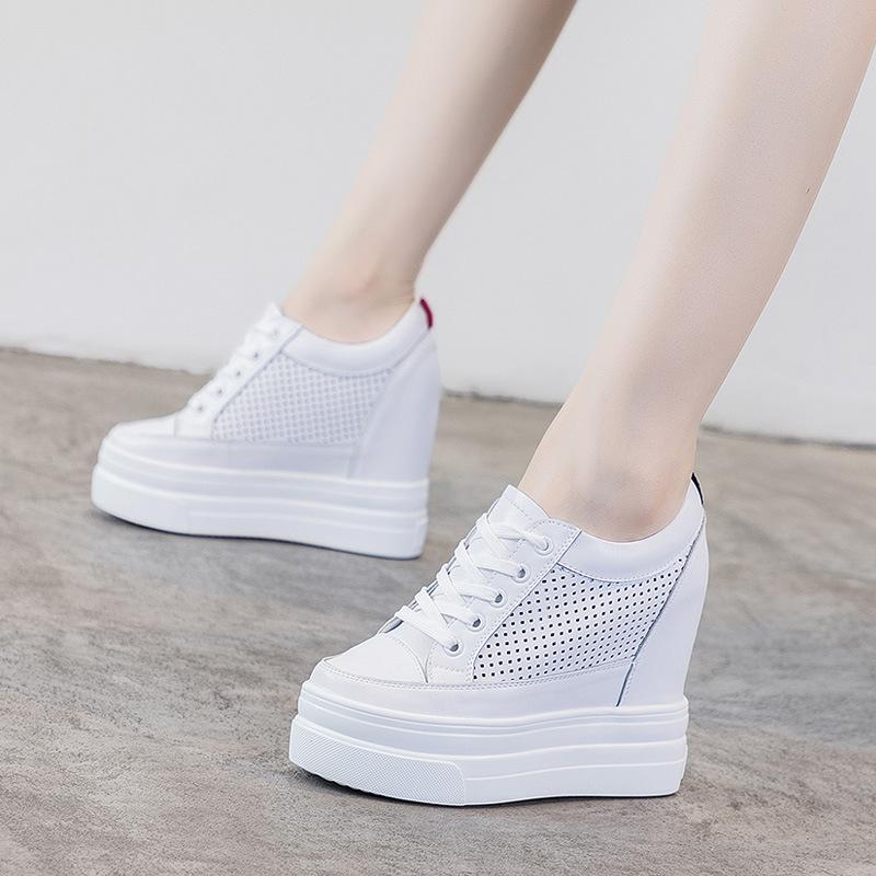 Fashion 11CM Platform Wedge Sneakers Genuine Leather Women Shoes Chunky Sneakers for Female Spring Autumn Summer Breathable Shoes