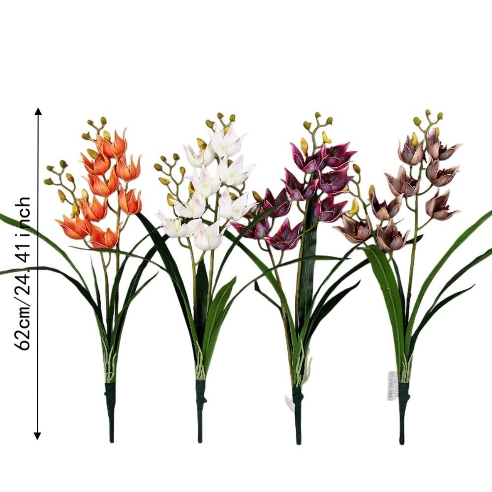 with Leaves Artificial Orchid Flower Branch Artificial Cymbidium Faux Flowers  Wedding Decor