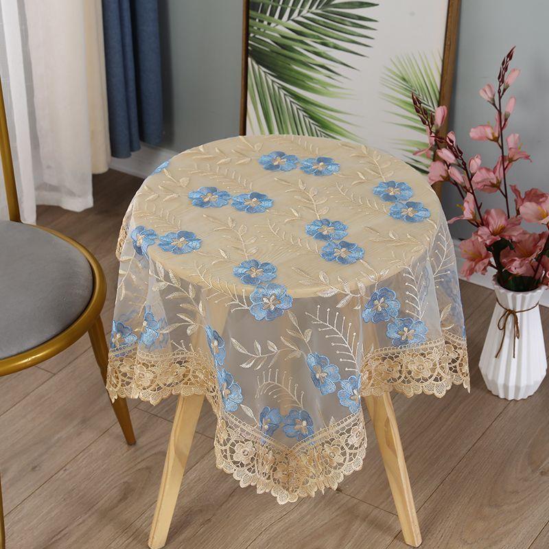 1pcs Small Round Table Tablecloth Fabric Lace Embroidered Rectangular Tablecloth Household Dustproof Coffee Table Cover