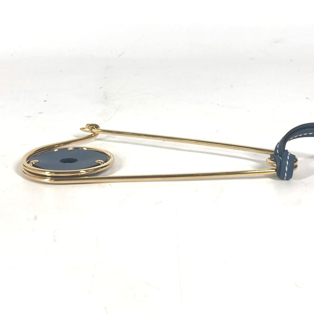 LOEWE Accessories Brooch Metal / Leather Gold/blue Unused