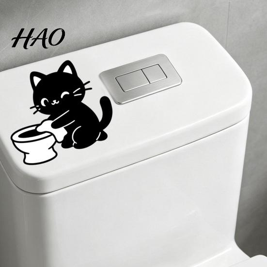 Funny Bathroom Wall Art Black Cat Toilet Sticker, Cute Cartoon Decal, Decorative Tiles Stickers PVC Waterproof Removable Tank Sticker for Washroom