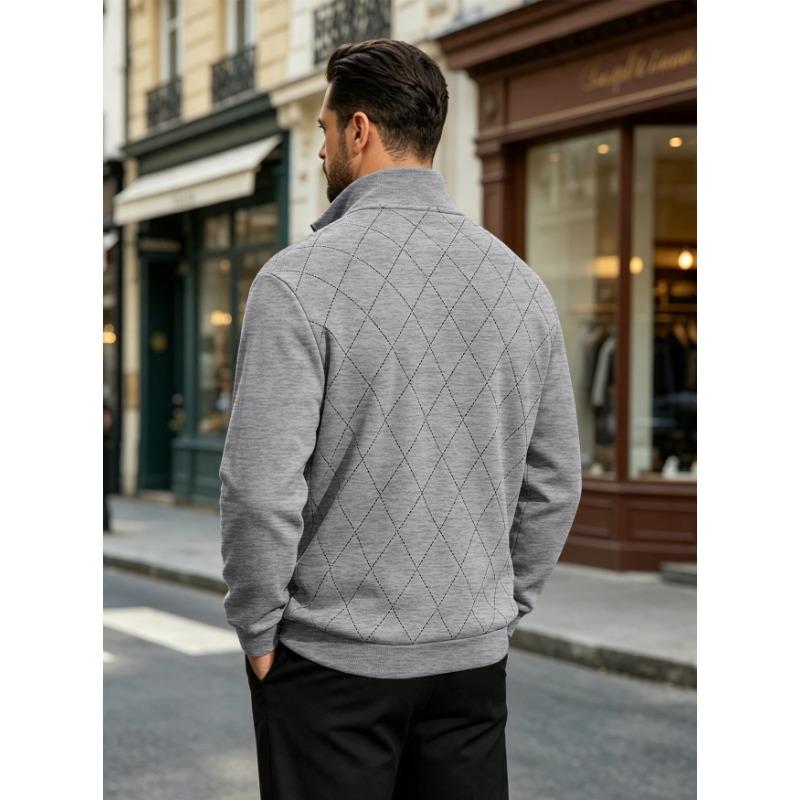 Men's Half-Zip Collared Diamond Quilted Casual Sweatshirt.