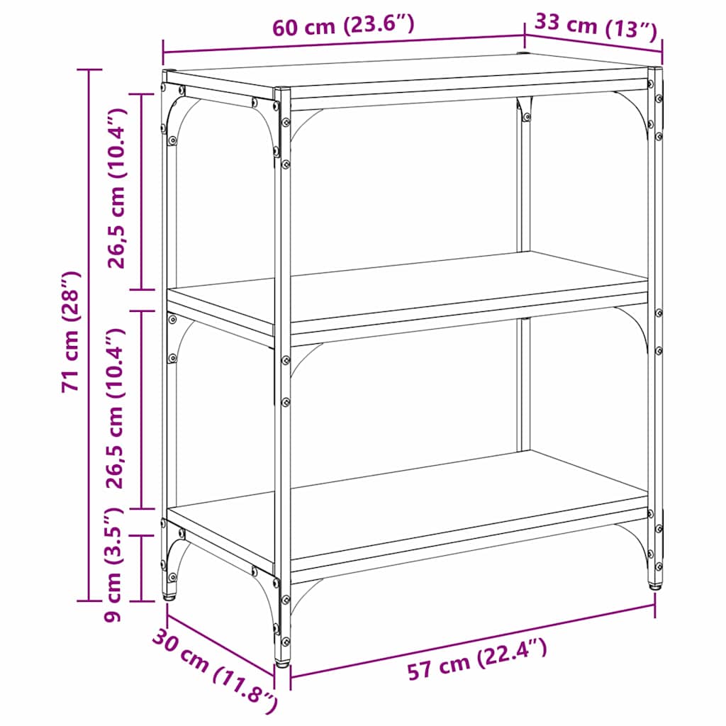 Bookshelf Black Oak Effect 60 X 33 X 70.5 Cm