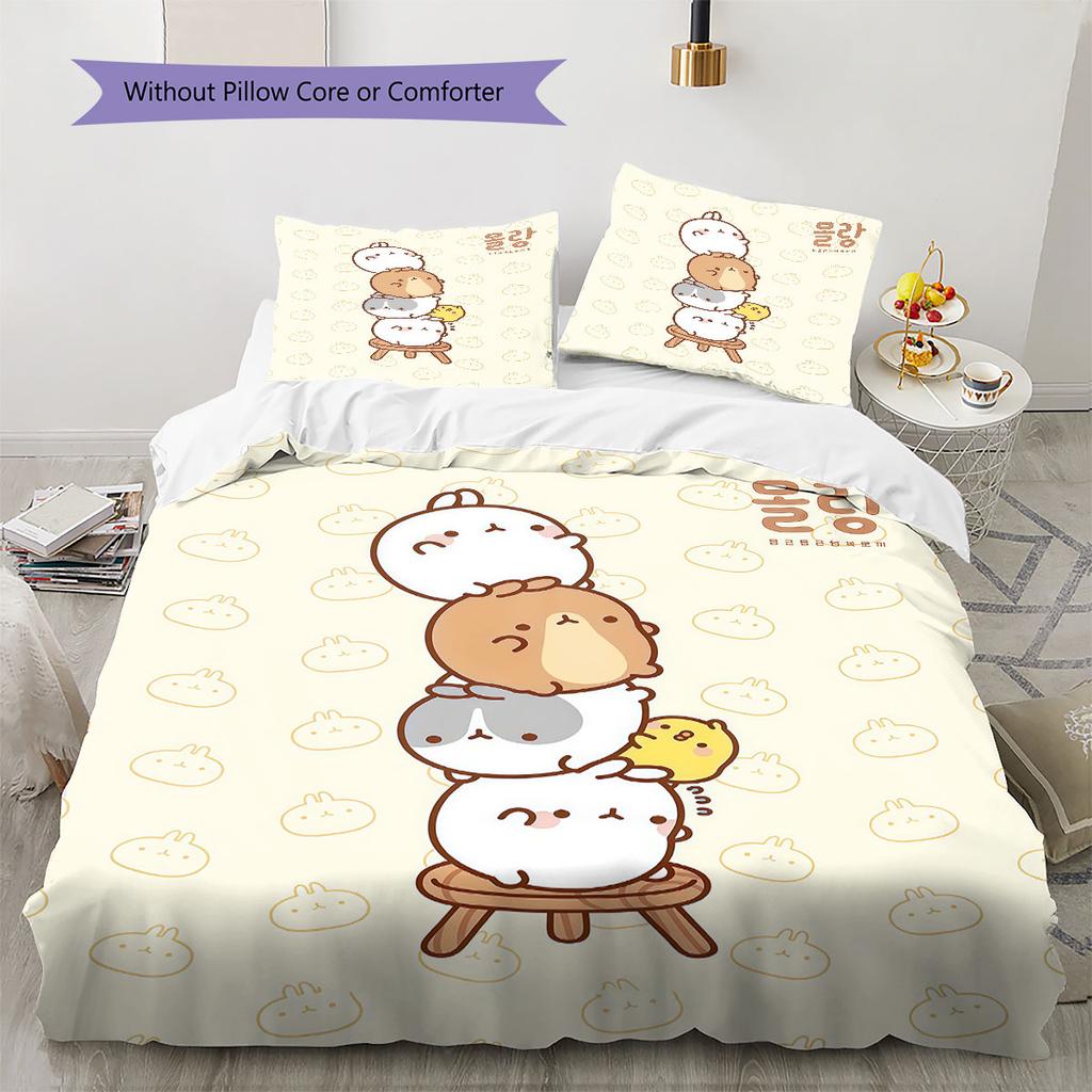 Molang poster Bedding Quilt Set Quilt Cover Pillowcase Home Decoration Birthday Gift (1 * duvet cover + 2 * pillowcase, without core)