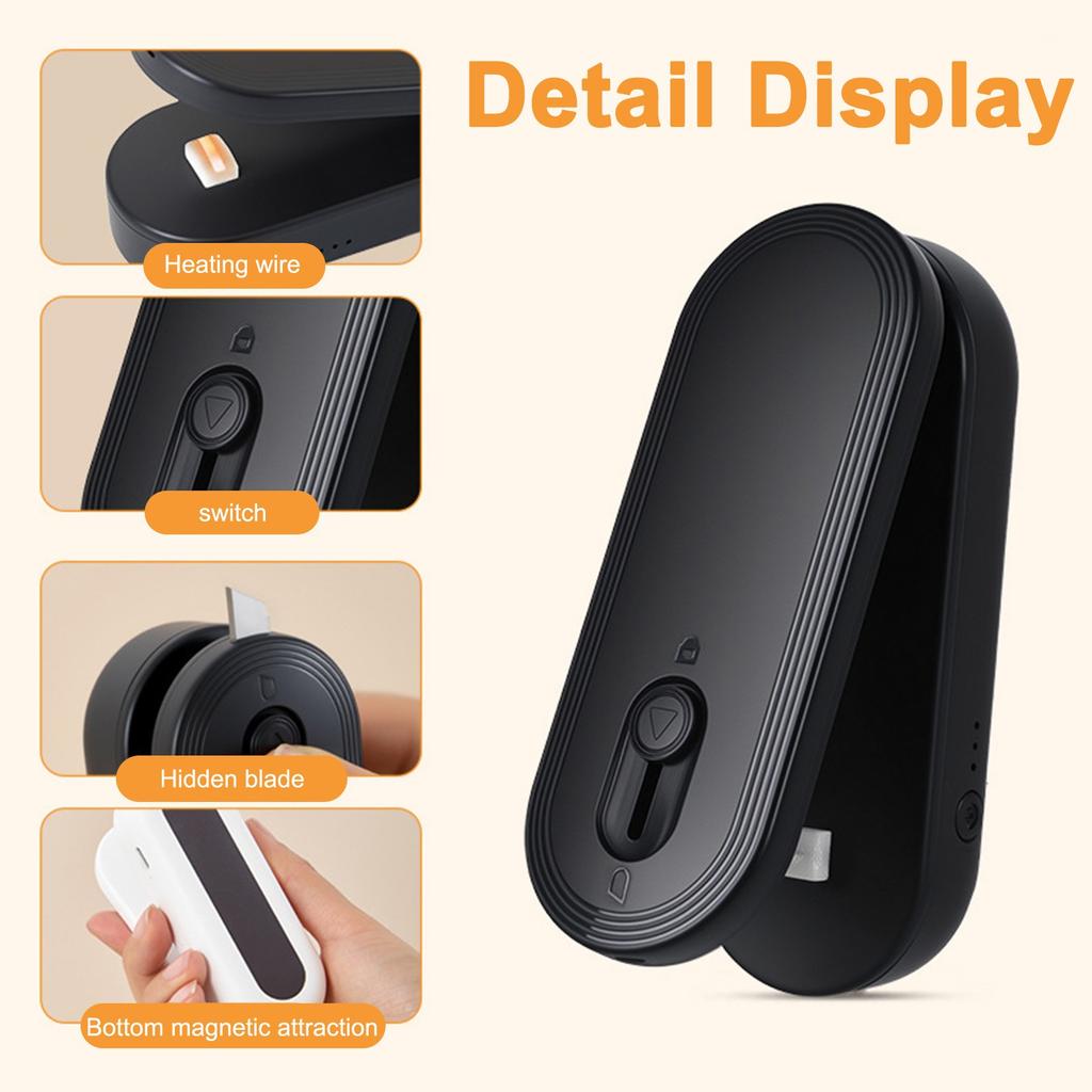 Bag Sealer And Cutter, 1800mAh Rechargeable Chip Bag Sealer Handheld Heat Seal, 3 Heat Modes, Magnetic & Hanging Design
