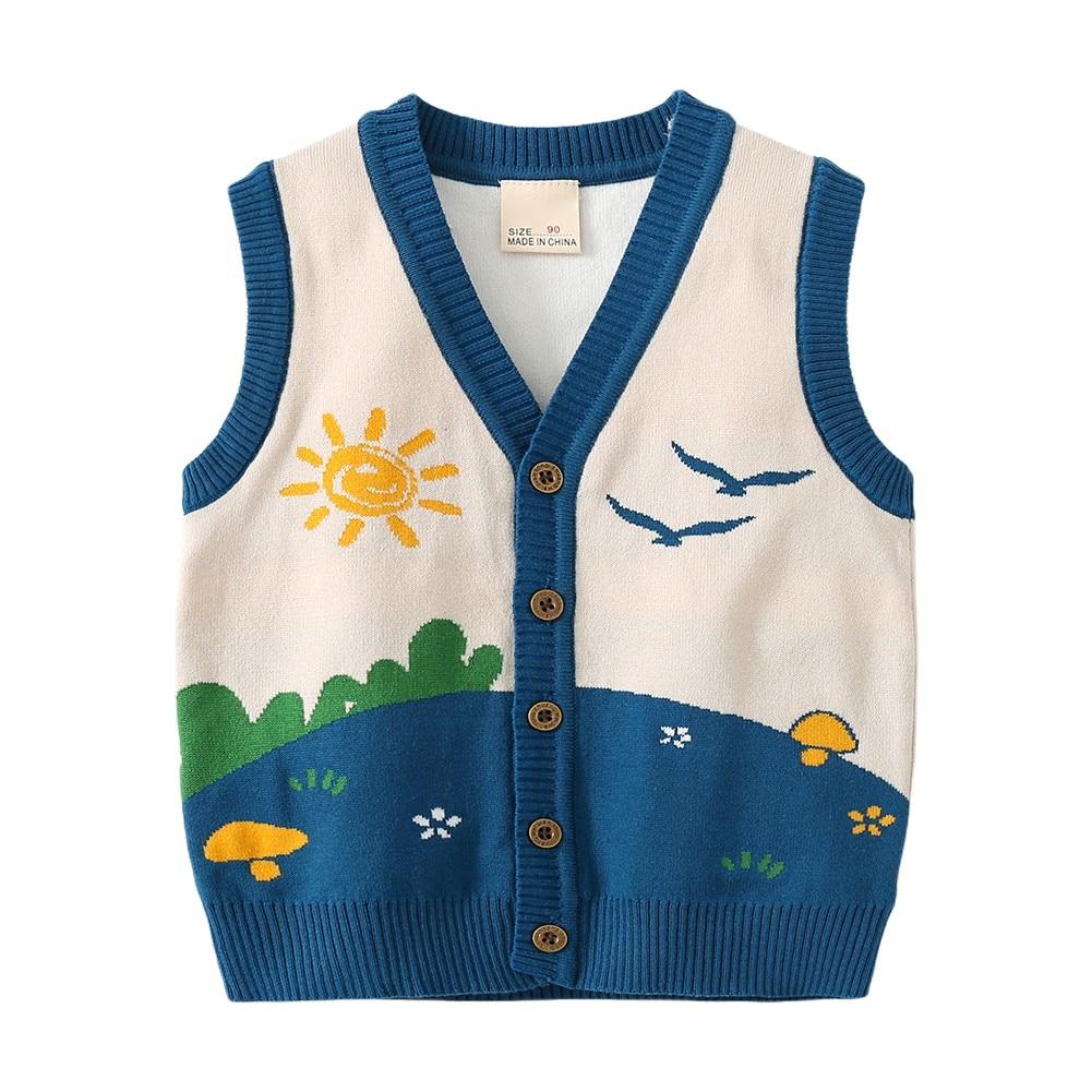 Baby Knit Sweater Vest Kids Boys Cardigan V-Neck Sweater Button Up Waistcoat Toddler Girl Casual Outerwear