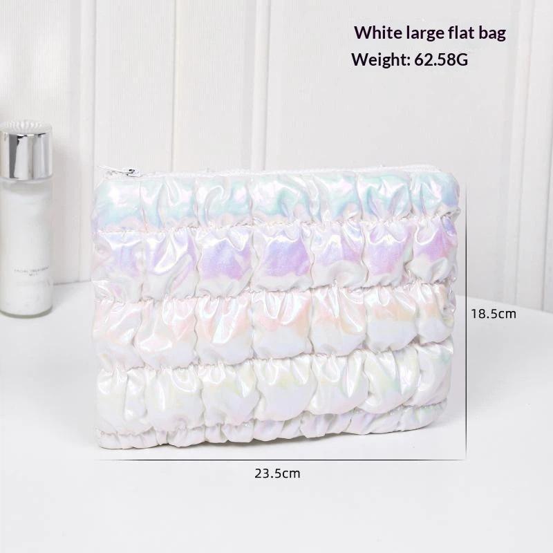 Iridescent Pink Puffy Makeup Bag With Bubble Grid Design Large Capacity For Travel Daily Cosmetic Storage