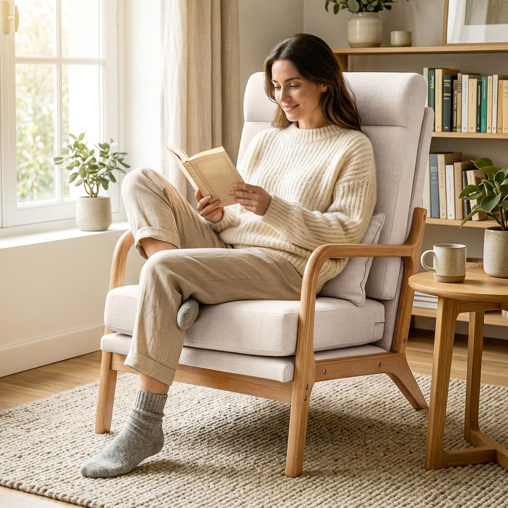 Lounge Chair, Linen Accent Chair, Lumbar Support, High Back, 64 x 86 x 93 cm, Cream
