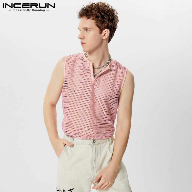 

INCERUN Летние мужские майки без рукавов с V-образным вырезом и клетчатой отделкой 3XL розовый