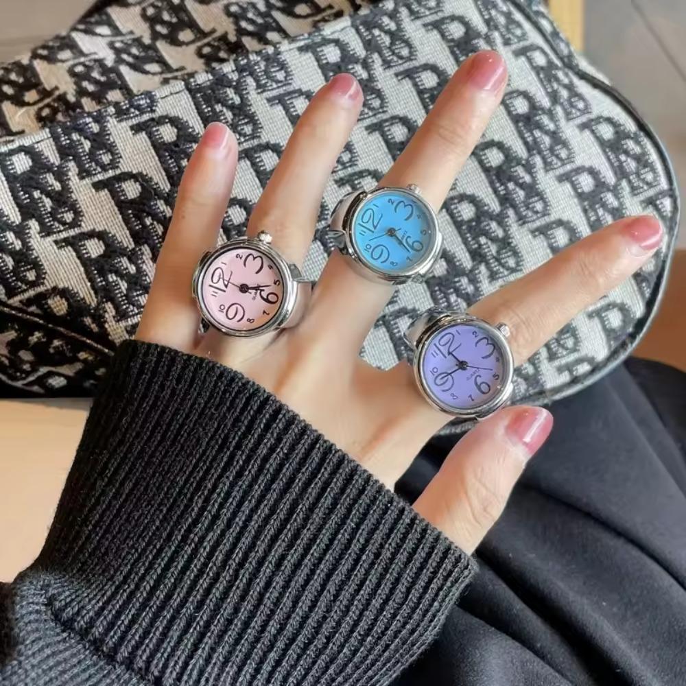 Mini Quartz Watch Clock Finger Rings for Men Women Elastic Strap Punk Gothic Couple Roman Ring Personality Jewelry Gift