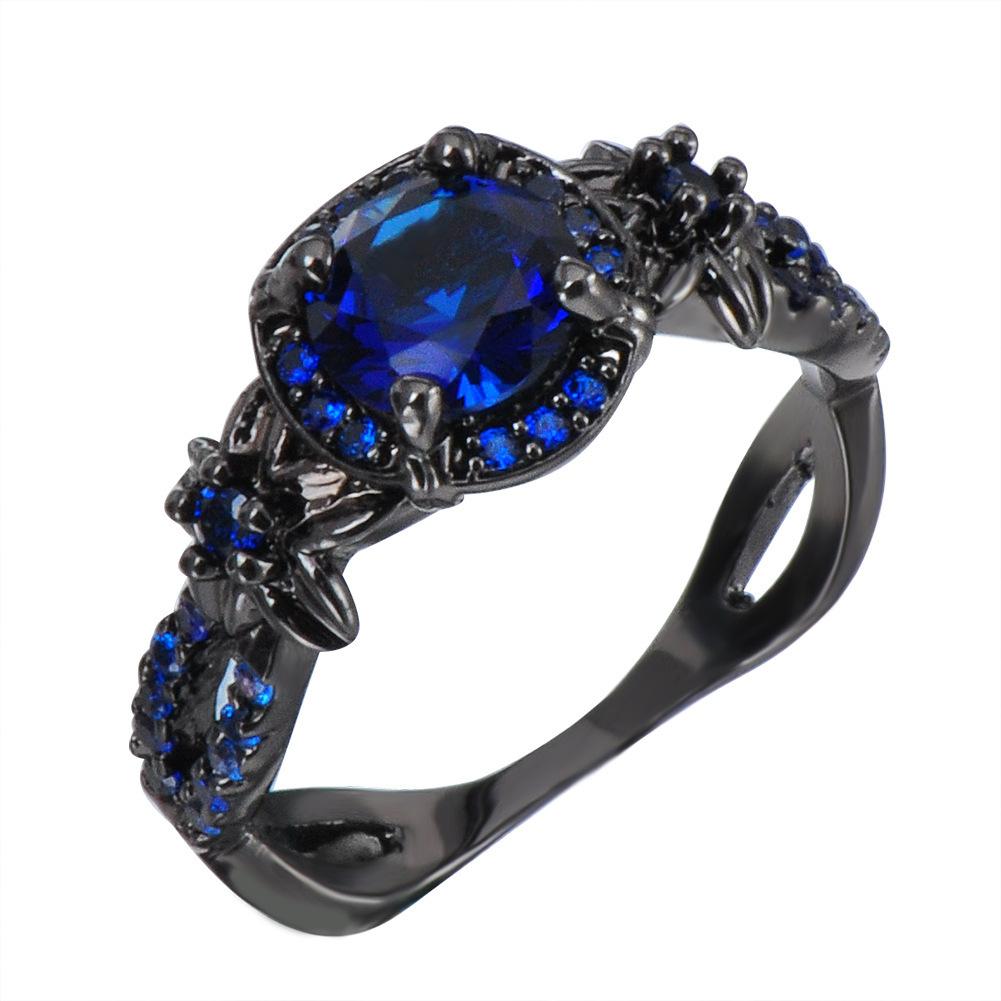 European and American black gold opal diamond-studded purple round diamond ring for men and women