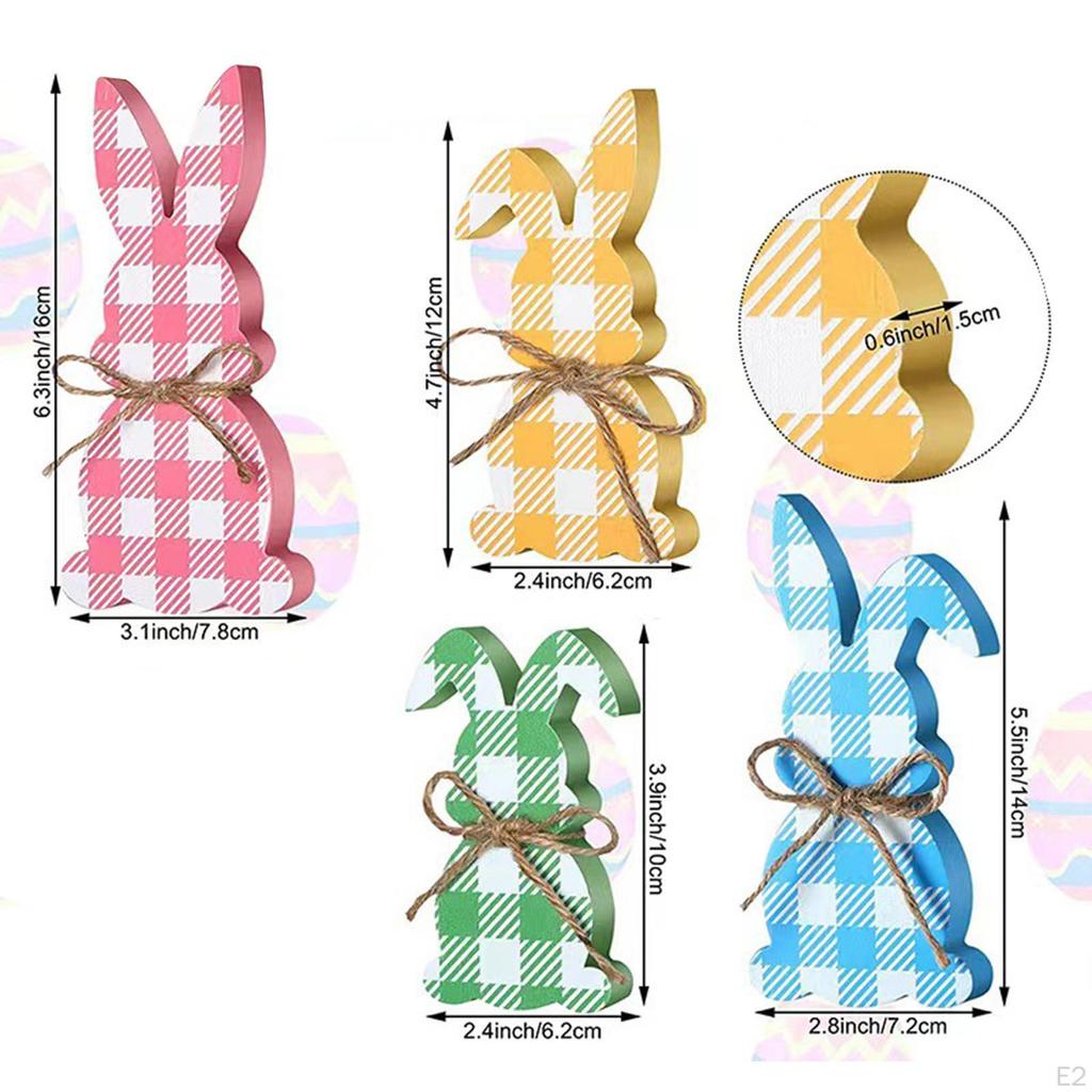 4Pcs Easter Bunny Wooden Signs Table Sign Decoration Rustic Tabletop Centerpiece