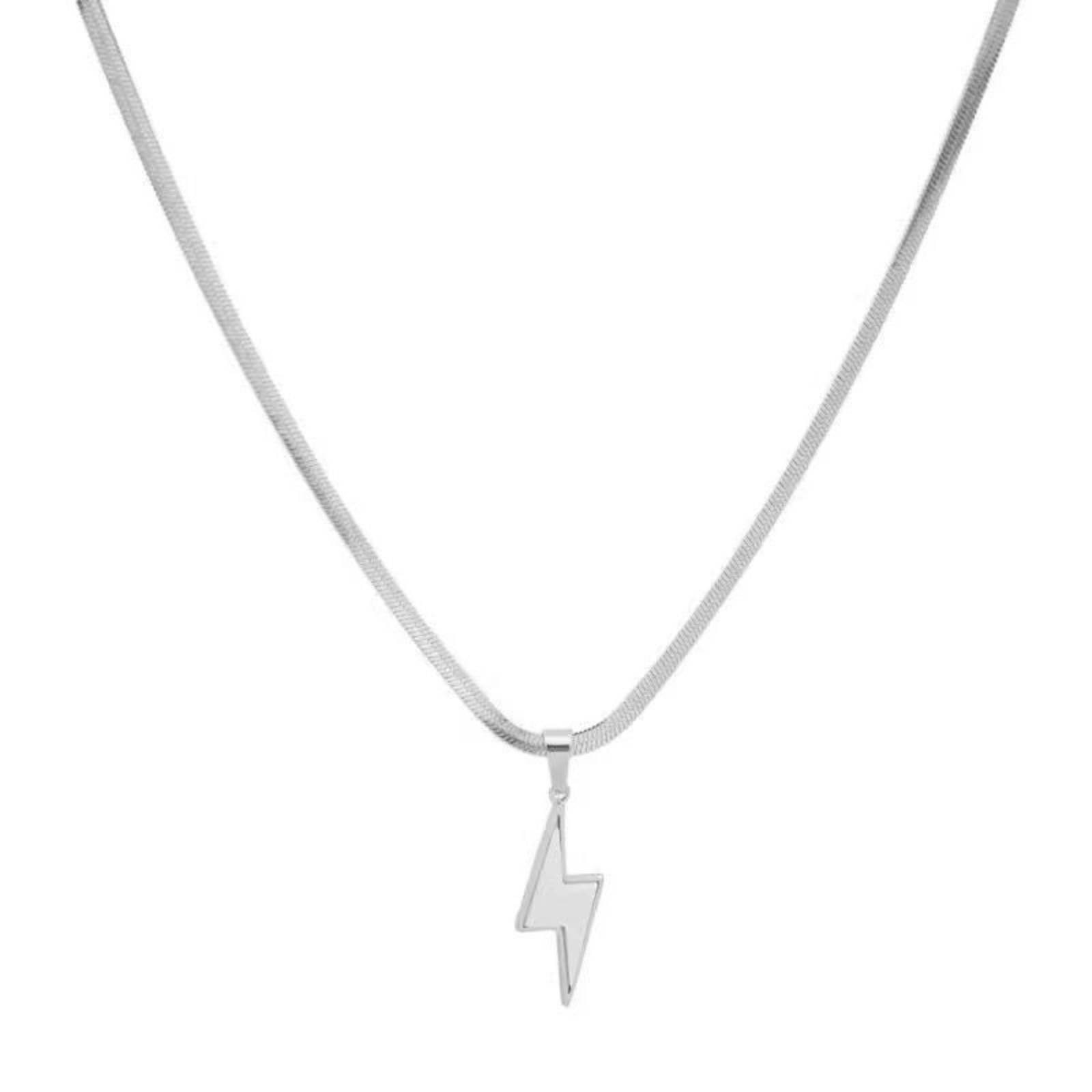 Lightning Pendant Necklace Snake Bone Chain Unisex Couple Accessories Fashionable Stainless Steel Jewelry