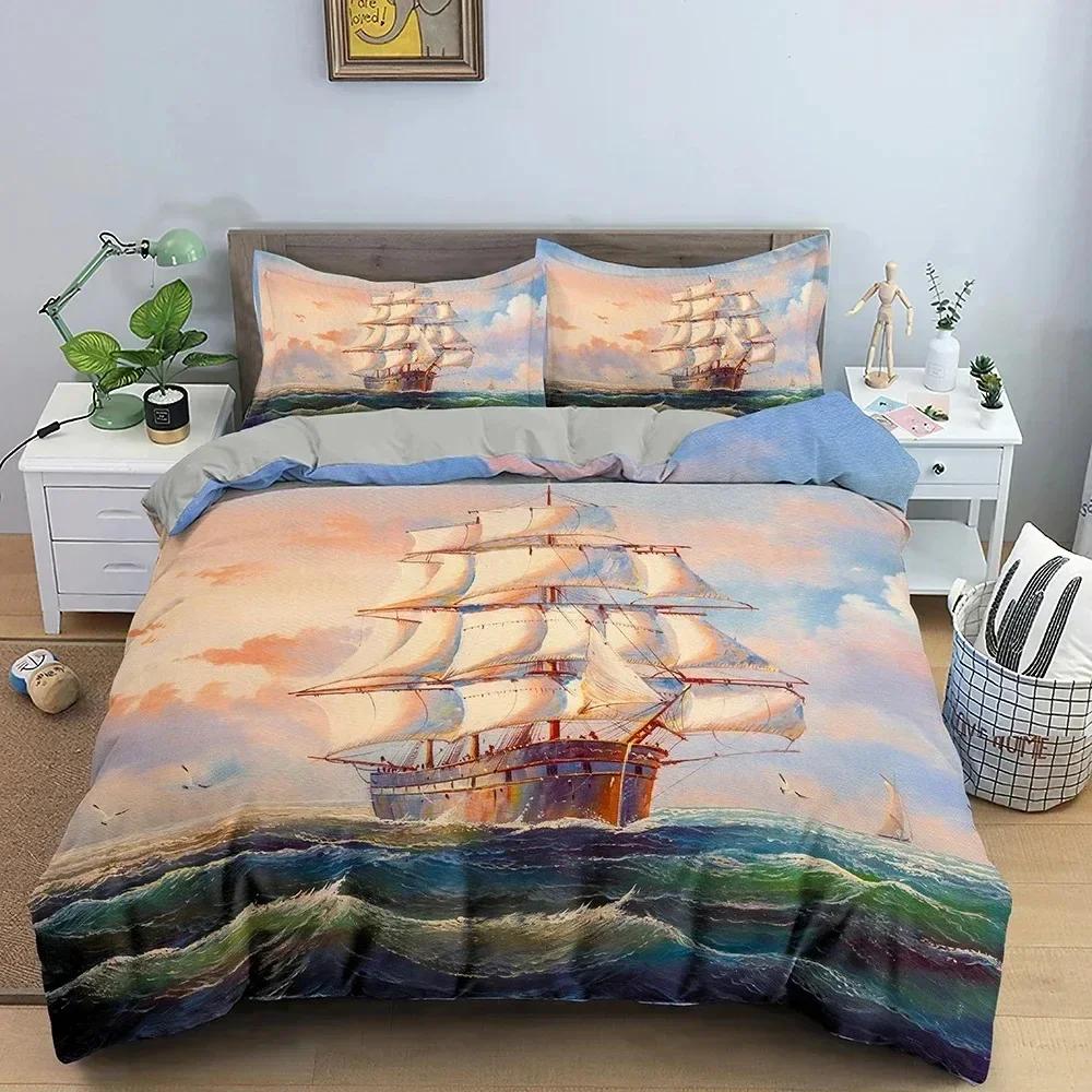 

Top new Sail Duvet Cover Set Sailboat Pattern Bedding Set 3D Printed Comforter Covers Single Double King Bedclothes For Bedroom 70x133cm 2pcs
